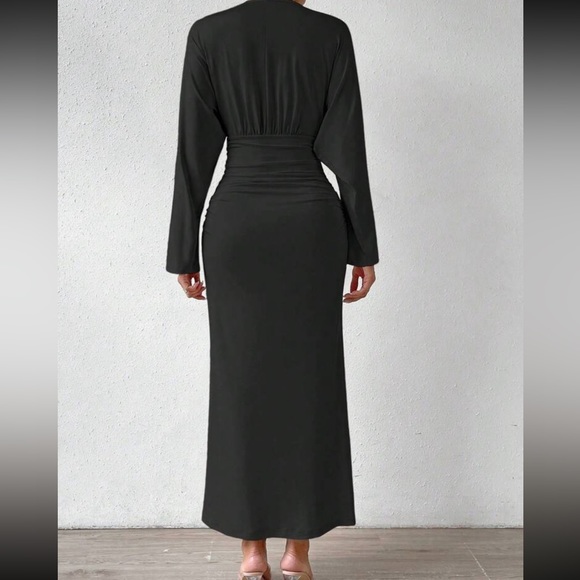 Batwing Sleeve Pleated Ruched Evening Party Dress - Picture 9 of 11